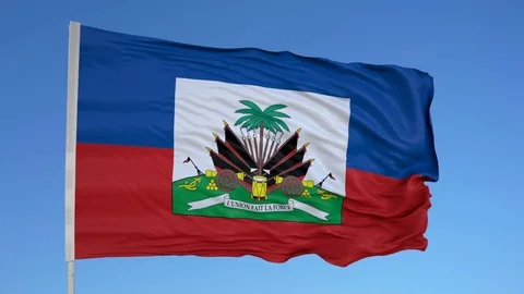 Looping flag for Haiti  on flag pole, blowing beautifully in the wind. Includes 스톡 동영상 79751872