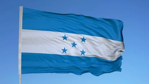 Looping flag for Honduras on flag pole, blowing beautifully in the wind. Stock-Footage 79761877