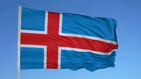 Looping flag for Iceland on flag pole, blowing beautifully in the wind. Includes Vídeos de archivo 79757682
