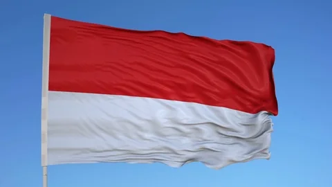 Looping flag for Indonesia on flag pole, blowing beautifully in the wind. Stock Footage 79751812
