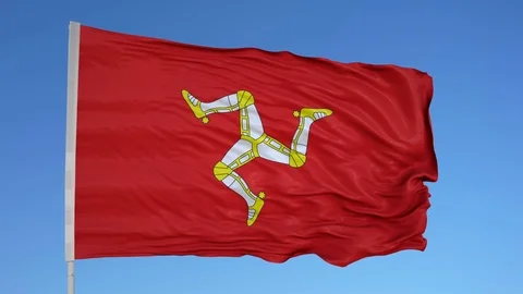 Looping flag for Isle Of Man on flag pole, blowing beautifully in the wind. Stock Footage 79761135