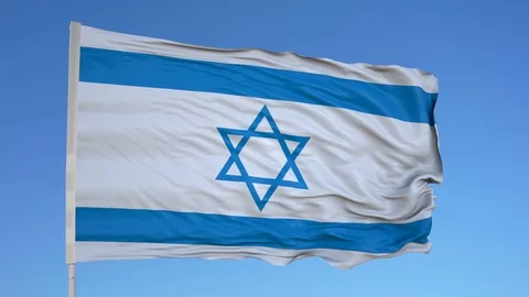 Looping flag for Israel on flag pole, blowing beautifully in the wind. Includes Stock Footage 79772781
