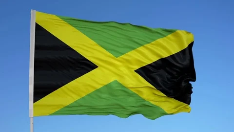 Looping flag for Jamaica on flag pole, blowing beautifully in the wind. Includes Stock Footage 79767442