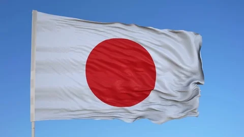 Looping flag for Japan on flag pole, blowing beautifully in the wind. Includes Vídeos de archivo 79756033