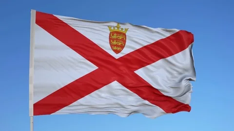 Looping flag for Jersey on flag pole, blowing beautifully in the wind. Includes Vídeos de archivo 79772019