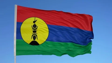 Looping flag for Kanaky on flag pole, blowing beautifully in the wind. Includes Stock Footage 79773439