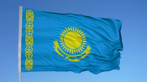 Looping flag for Kazakhstan on flag pole, blowing beautifully in the wind. Stock Footage 79773136