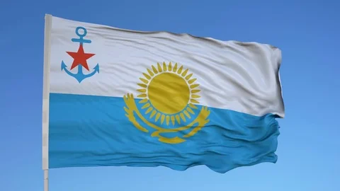 Looping flag for Kazakhstan on flag pole, blowing beautifully in the wind. Stock Footage 79774737