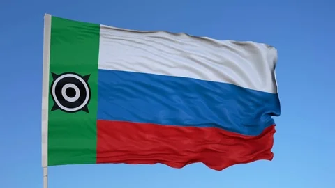 Looping flag for Khakassia on flag pole, blowing beautifully in the wind. Vídeo Stock 79776058