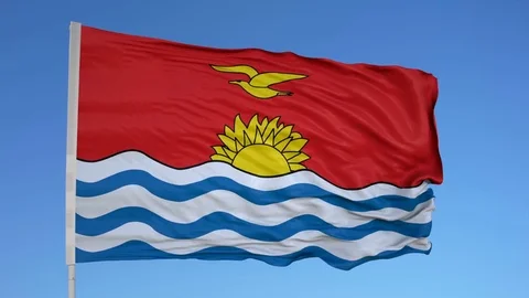 Looping flag for Kiribati on flag pole, blowing beautifully in the wind. Video stock 79772326