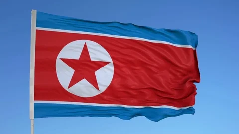 Looping flag for Korea North on flag pole, blowing beautifully in the wind. Stock Footage 79766434