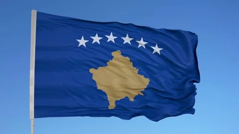 Looping flag for Kosovo on flag pole, blowing beautifully in the wind. Includes Stock Footage 79771107