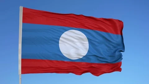 Looping flag for Laos on flag pole, blowing beautifully in the wind. Includes Stock Footage 79752472