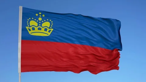 Looping flag for Liechtenstein on flag pole, blowing beautifully in the wind. Stock Footage 79773555