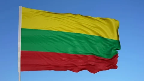 Looping flag for Lithuania on flag pole, blowing beautifully in the wind. Stock Footage 79775867