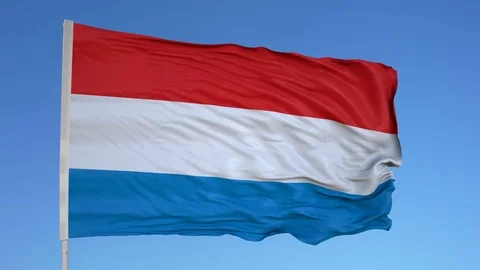 Looping flag for Luxembourg on flag pole, blowing beautifully in the wind. Stock Footage 79770136