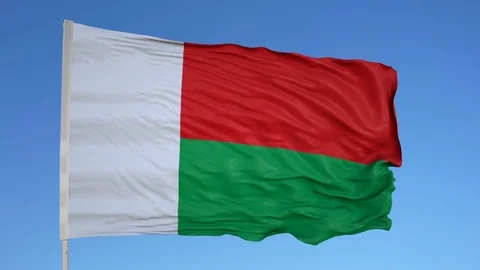 Looping flag for Madagascar on flag pole, blowing beautifully in the wind. Stock Footage 79763967