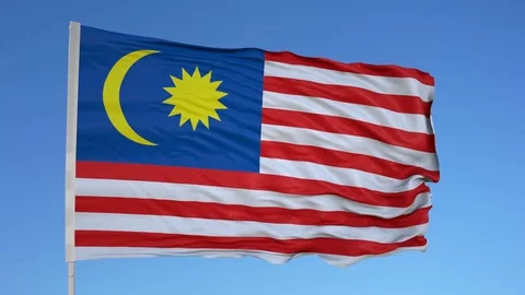 Looping flag for Malaysia on flag pole, blowing beautifully in the wind. Stock Footage 79774066