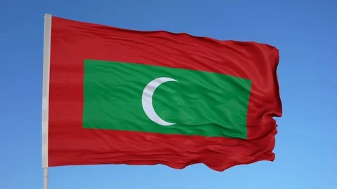 Looping flag for Maldives on flag pole, blowing beautifully in the wind. Stock Footage 79751075