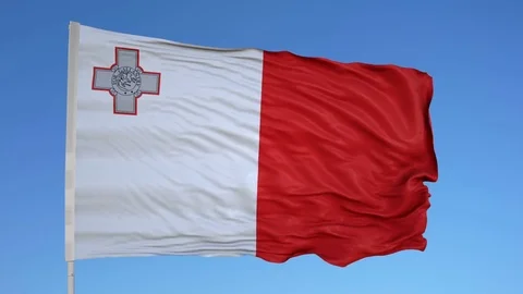 Looping flag for Malta on flag pole, blowing beautifully in the wind. Includes Vídeos de archivo 79759641