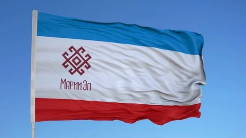 Looping flag for Mari El on flag pole, blowing beautifully in the wind. Includes Stock Footage 79770346