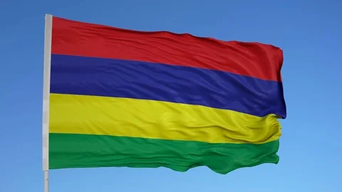 Looping flag for Mauritius on flag pole, blowing beautifully in the wind. Stock Footage 79750885