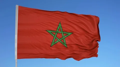 Looping flag for Morocco on flag pole, blowing beautifully in the wind. Includes Vídeo Stock 79805427