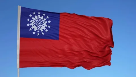 Looping flag for Myanmar on flag pole, blowing beautifully in the wind. Includes Stock-Footage 79786832