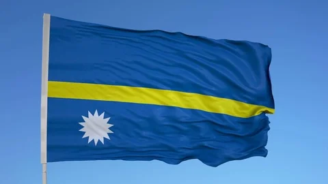 Looping flag for Nauru on flag pole, blowing beautifully in the wind. Includes Vídeos de archivo 79806923
