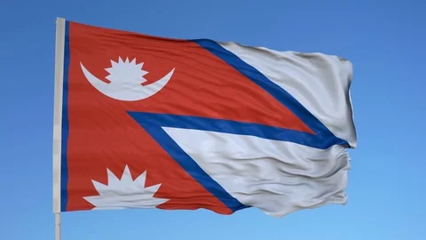 Looping flag for Nepal on flag pole, blowing beautifully in the wind. Includes Vídeo Stock 79804510