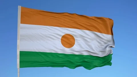 Looping flag for Niger on flag pole, blowing beautifully in the wind. Includes Vídeo Stock 79788529