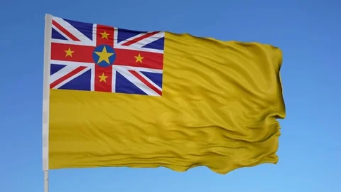 Looping flag for Niue on flag pole, blowing beautifully in the wind. Includes Stock Footage 79803891