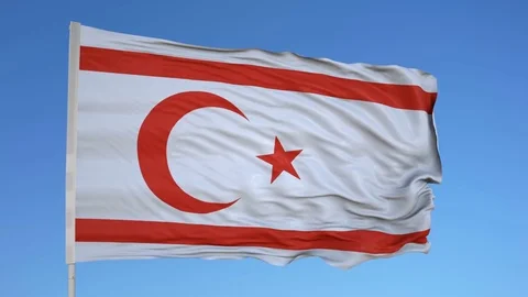 Looping flag for Northern Cyprus on flag pole, blowing beautifully in the wind. Stock-Footage 79785956