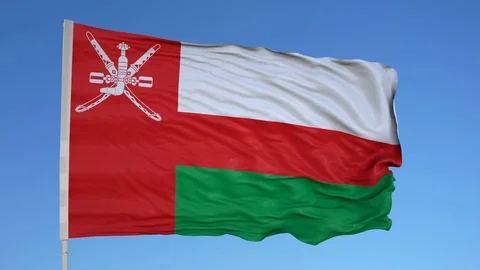 Looping flag for Oman on flag pole, blowing beautifully in the wind. Includes Vídeo Stock 79800912