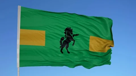 Looping flag for Owaqua on flag pole, blowing beautifully in the wind. Includes Stock Footage 79794097