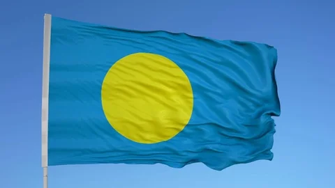 Looping flag for Palau on flag pole, blowing beautifully in the wind. Includes Stock Footage 79803450