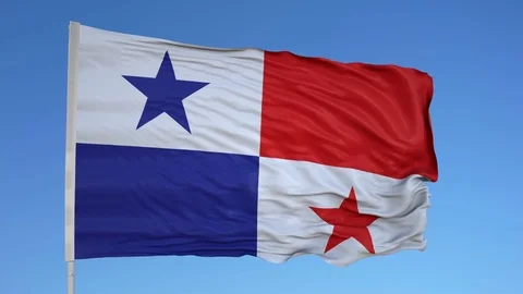 Looping flag for Panama on flag pole, blowing beautifully in the wind. Includes Video stock 79806654