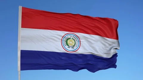 Looping flag for Paraguay on flag pole, blowing beautifully in the wind. Vídeo Stock 79791337