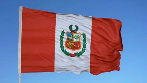 Looping flag for Peru  on flag pole, blowing beautifully in the wind. Includes Stock Footage 79803024