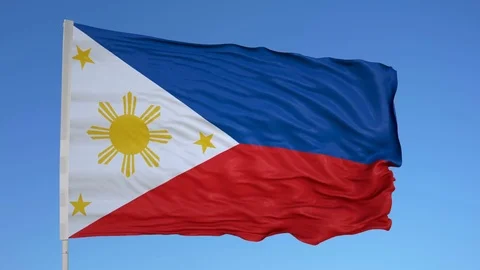Looping flag for Philippines on flag pole, blowing beautifully in the wind. Stock Footage 79789953
