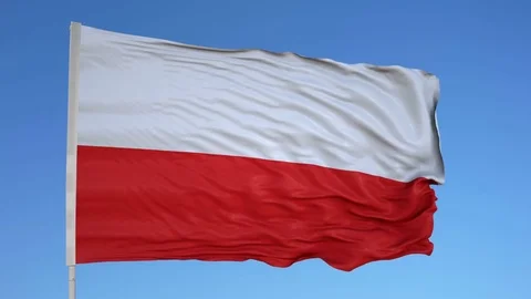 Looping flag for Poland on flag pole, blowing beautifully in the wind. Includes Stock Footage 79797311
