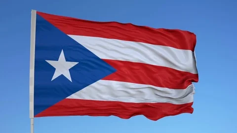 Looping flag for Puerto Rico on flag pole, blowing beautifully in the wind. Stock Footage 79785462