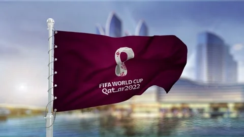 Looping flag of Qatar World Cup 2022 in Doha Stock Footage 153776427