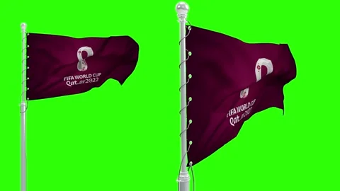 Looping flag of Qatar World Cup 2022 in Doha in Green screen Stock Footage 158647672
