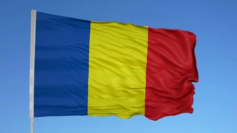 Looping flag for Romania on flag pole, blowing beautifully in the wind. Includes Stock Footage 79793730