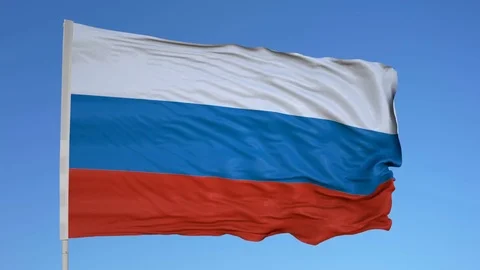 Looping flag for Russian Federation on flag pole, blowing beautifully in the Video stock 79799280