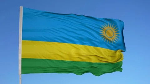 Looping flag for Rwanda on flag pole, blowing beautifully in the wind. Includes Stock Footage 79804315