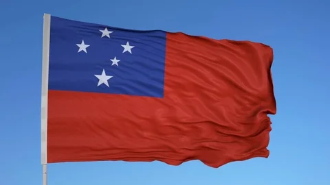 Looping flag for Samoa on flag pole, blowing beautifully in the wind. Includes Stock Footage 79786082