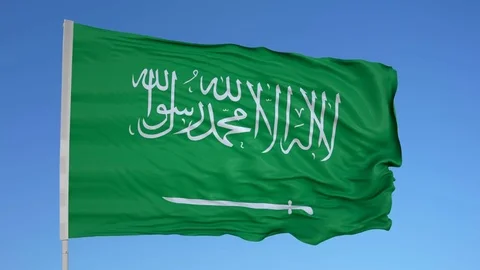 Looping flag for Saudi Arabia on flag pole, blowing beautifully in the wind. Stock Footage 79785752