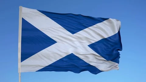 Looping flag for Scotland on flag pole, blowing beautifully in the wind. Stock Footage 79798599